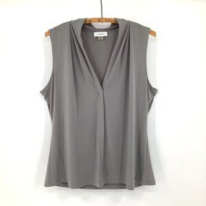 Calvin Klein Womens Gray Sleeveless V-Neck Top Large Office Old Money